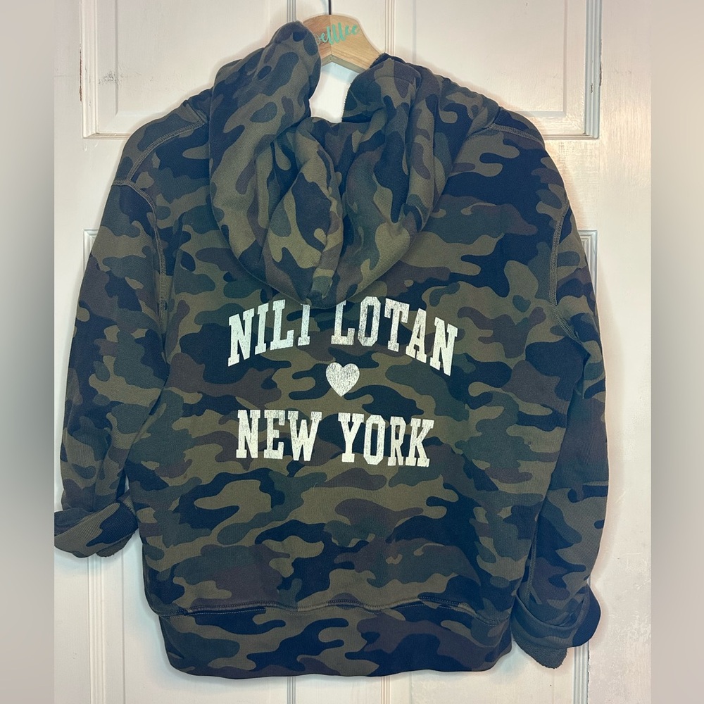 Nili Lotan Callie Hoodie in Green Camo Size Medium Full Zip - Picture 8 of 9